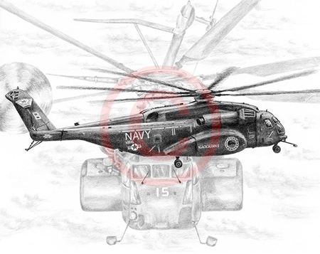 Pencil drawing of Navy Blackhawk helicopter